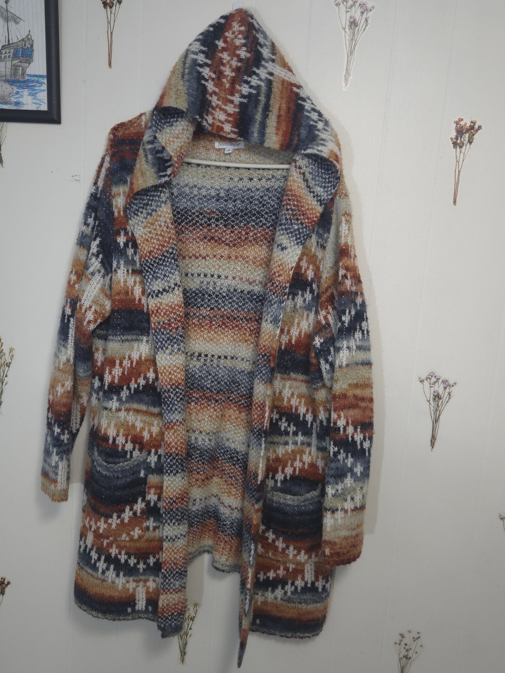 Cozy Hooded Open-Front Cardigan Sweater in Multi-Color